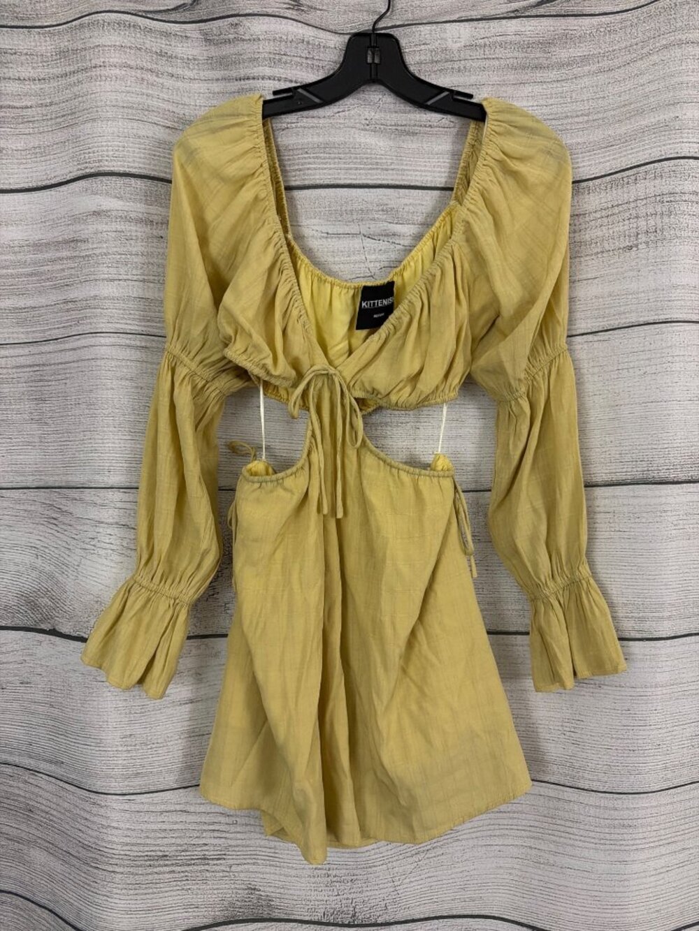 Kittenish Yellow Long Sleeve Cut Out Sides Dress Size M